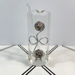 Dary Rees Original Jeweled Artisan‎ Glass Cocktail Pitcher and Stirrer USA